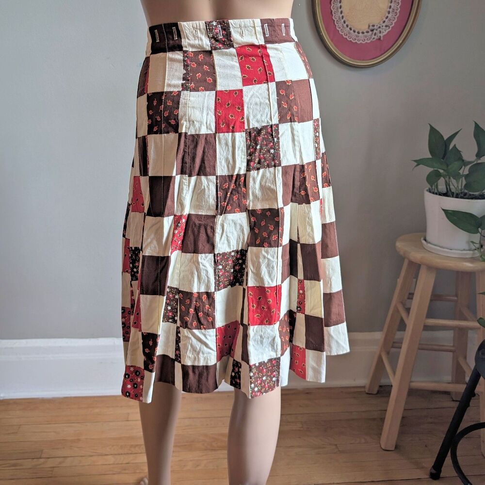 Vintage 1970s SiSi Midi Skirt Quilted Patchwork Floral Prairie Cottagecore Large - Picture 5 of 11